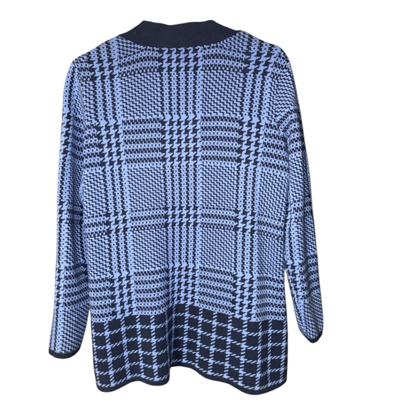 Isaac Mizrahi Live! Plaid Jacquard Sweater Cardigan Navy Plaid MEDIUM - Picture 5 of 9